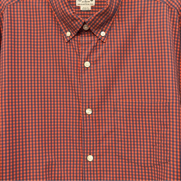J.Crew Mens Medium Button Down Red Blue Gingham Long Sleeve Cotton Shirt - Picture 3 of 6